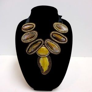 Beaded Shell Bib Necklace  Adjustable Ribbon  NWOT